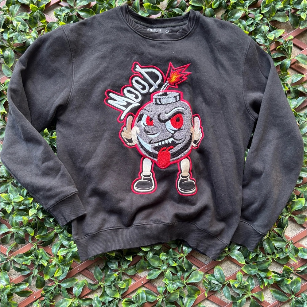 Edgy Black Graphic Crewneck Sweater